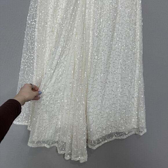 Adrianna Papell Dress Womens 16 Ivory Sequin Maxi Gown Wedding Bridal Formal - Picture 9 of 16